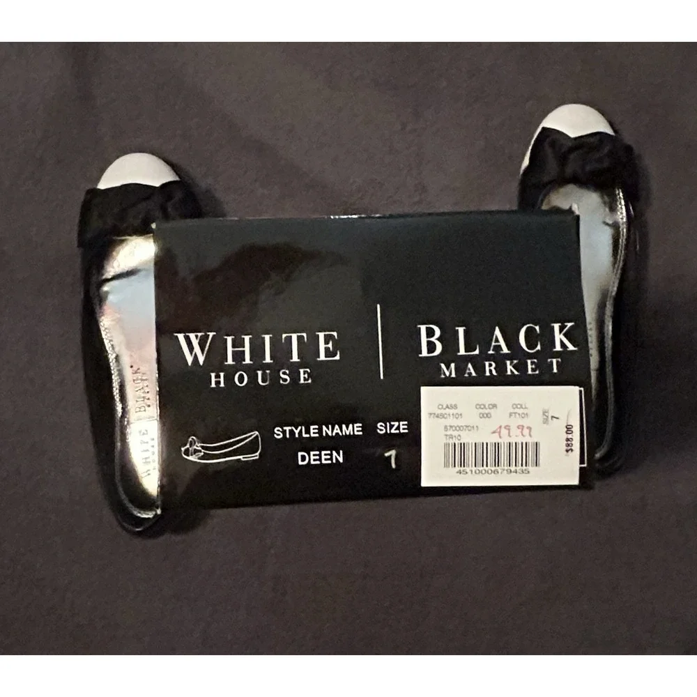 White House Black Market Ballet Style Black Patent White Toes Flats, Size 7 - Picture 8 of 10